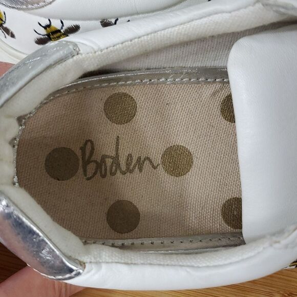 Boden Hollie White Leather Embroidered Bee Sneakers Women's Size EU 38 - Picture 2 of 12